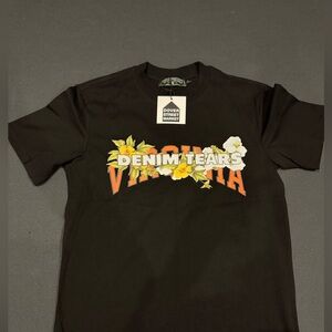 Denim & Flower Black Tee with Floral Graphic